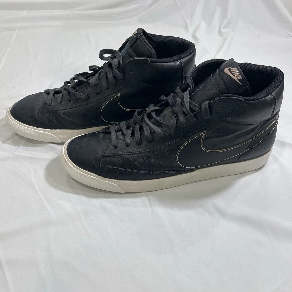 Nike Blazer Mid Premium DARK PATINA Black Leather High Top Sneakers ✨ Size 13‎